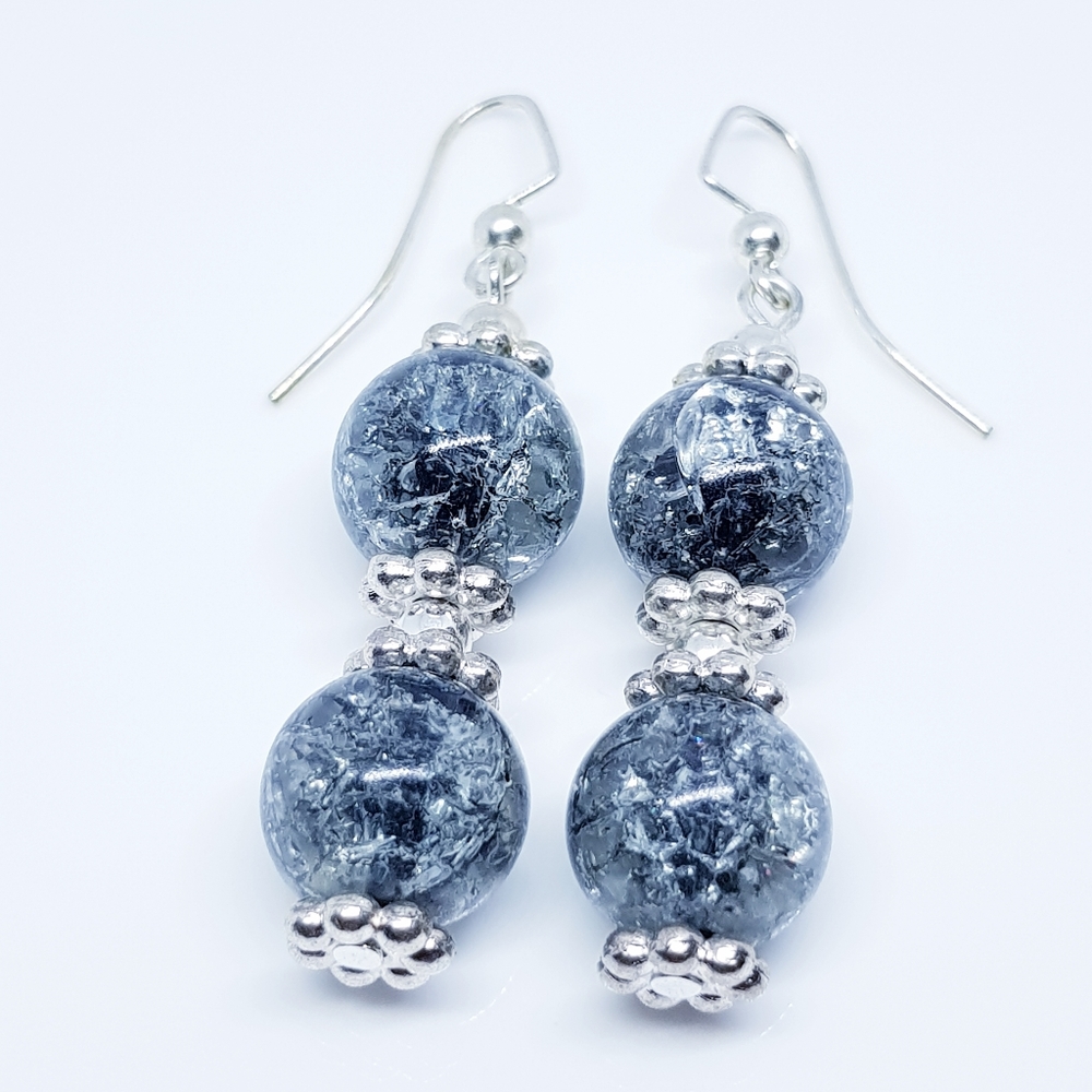 Black Crackle Glass DangleEarrings